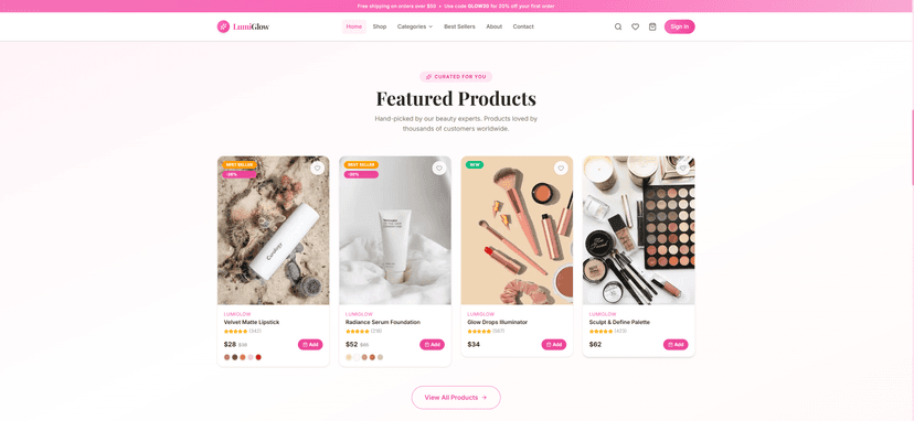 LumiGlow Beauty – Premium Cosmetics & Skincare